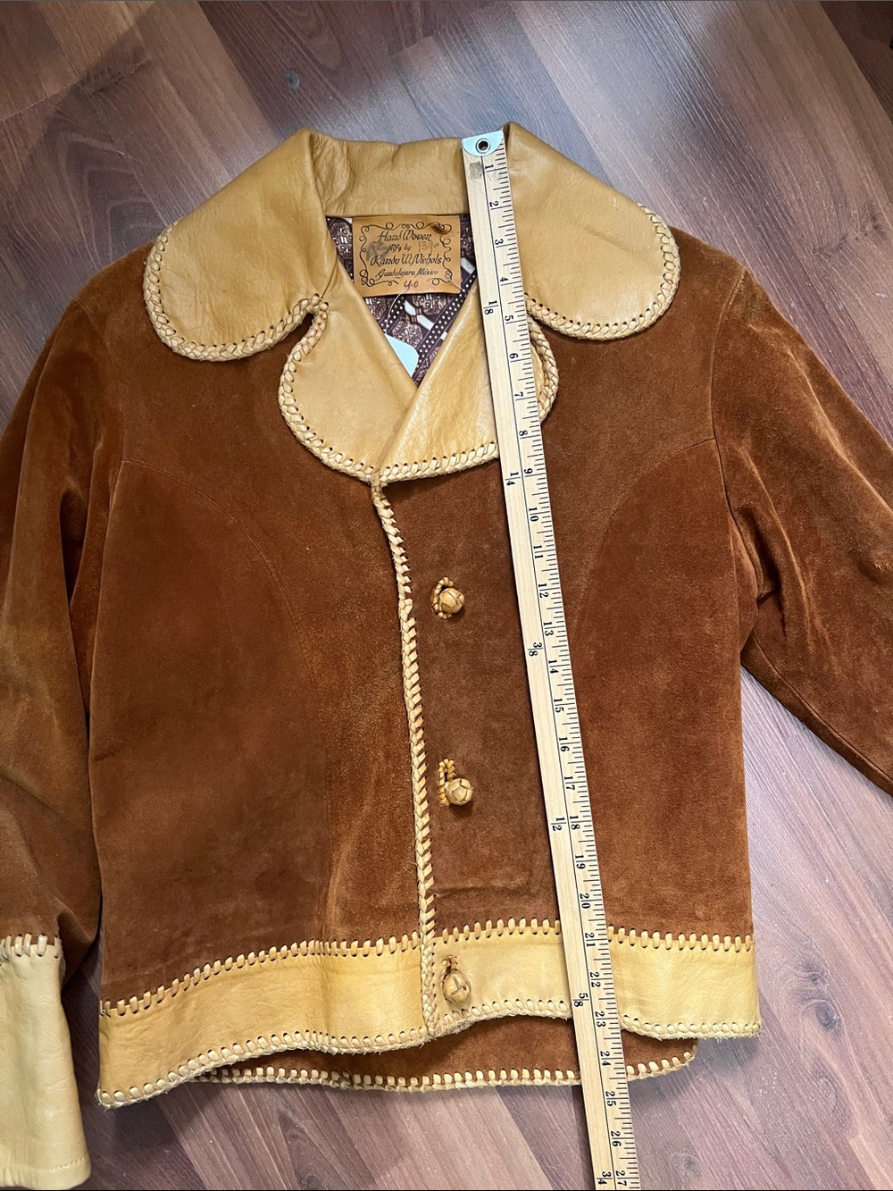70s Made in Mexico handmade Suede Two-Tone Brown Leather Trim Jacket - Women - Picture 6 of 7